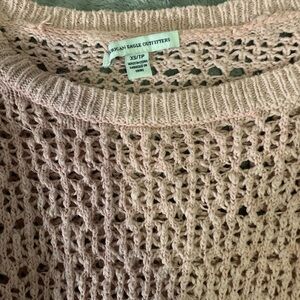 American Eagle Outfitters Light Pink Crochet Sweater